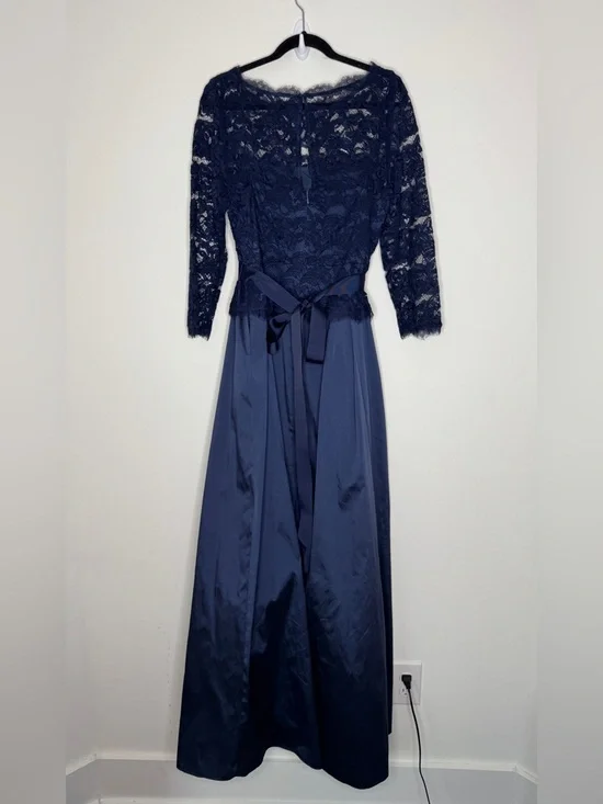 Adrianna Papell Navy Lace Long-Sleeve Gown - Picture 5 of 12